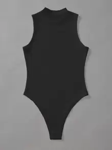 EMERY ROSE 素色小高領羅紋針織連體衣 - 黑色 - 查看 2