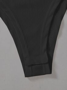 EMERY ROSE 素色小高領羅紋針織連體衣 - 黑色 - 查看 4