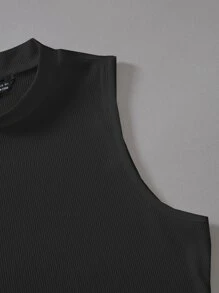 EMERY ROSE 素色小高領羅紋針織連體衣 - 黑色 - 查看 5