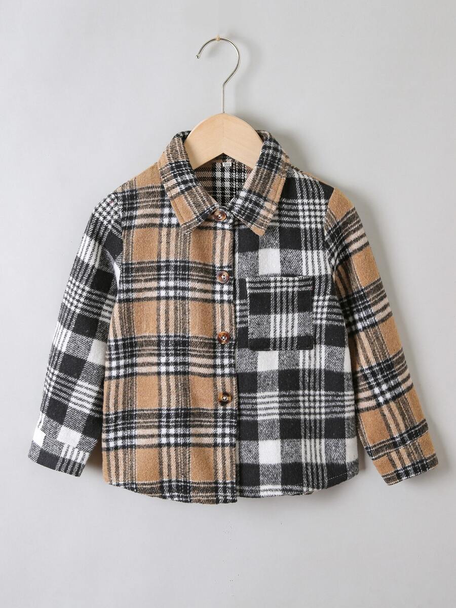 Áo sơ mi bé trai Túi Nút phía trước Sọc ca rô Sẵn sàng - Nhiều màu - Xem 1