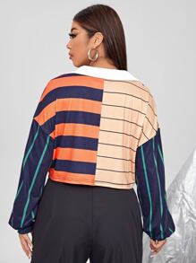 SHEIN Qutie Áo thun Plus size Nút Khối Màu Sọc Giải trí - Nhiều màu - Xem 2