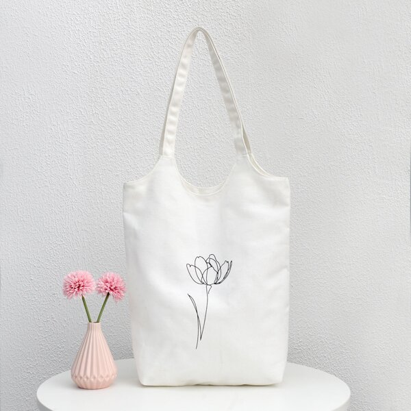 

Floral Graphic Shopper Bag, White