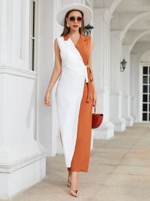 Modelyn Two Tone Tie Side Wrap Jumpsuit - Multicolor - View 3