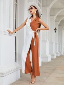 Modelyn Two Tone Tie Side Wrap Jumpsuit - Multicolor - View 4