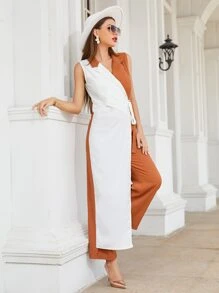 Modelyn Two Tone Tie Side Wrap Jumpsuit - Multicolor - View 6
