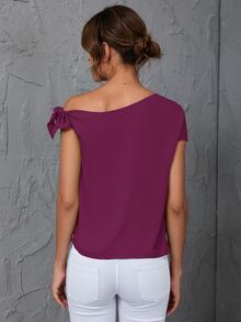 SHEIN Clasi 素色斜肩襯衫 - 中紫紅色 - 查看 2