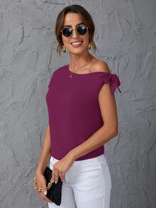 SHEIN Clasi 素色斜肩襯衫 - 中紫紅色 - 查看 4