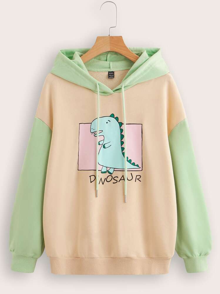 SHEIN Letter & Dinosaur Print Drop Shoulder Sweatshirt - Multicolor - View 1