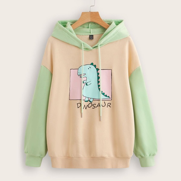 

Letter & Dinosaur Print Drop Shoulder Sweatshirt, Multicolor