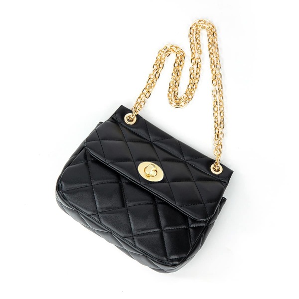 

Minimalist Quilted Chain Square Bag, Black