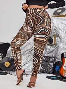 SHEIN SXY Plus Allover Print Leggings - Multicolor - View 3