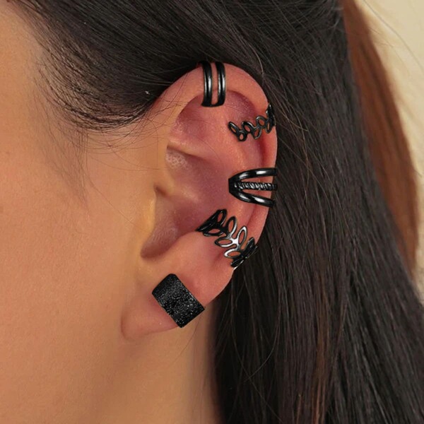 

5pcs Leaf Design Ear Cuff, Black