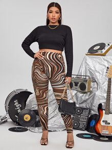 SHEIN SXY Plus Allover Print Leggings - Multicolor - View 5