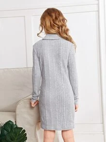 SHEIN Girls Turtleneck Ribbed Knit Dress - Light Grey - View 2