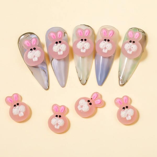 

10pcs Cartoon Rabbit Shaped Nail Art Decoration, Pink
