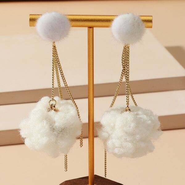 

Pom Pom Drop Earrings, White