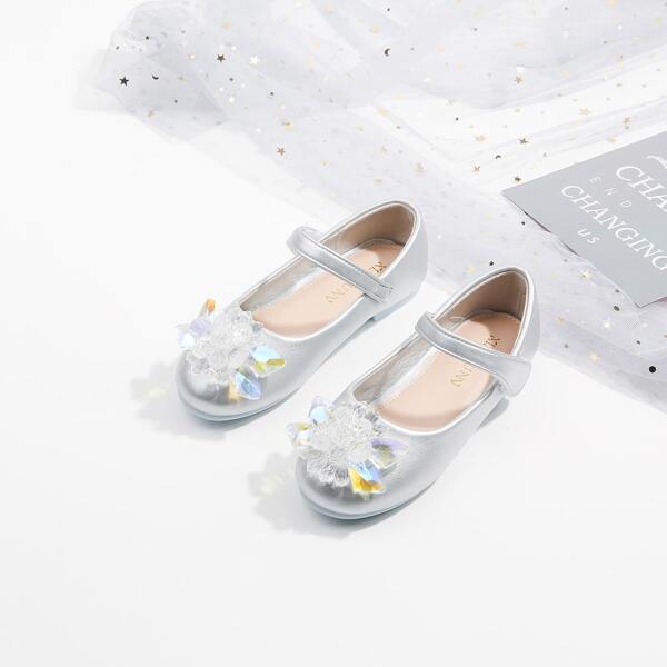 

Girls Metallic Rhinestone Decor Mary Jane Flats, Silver
