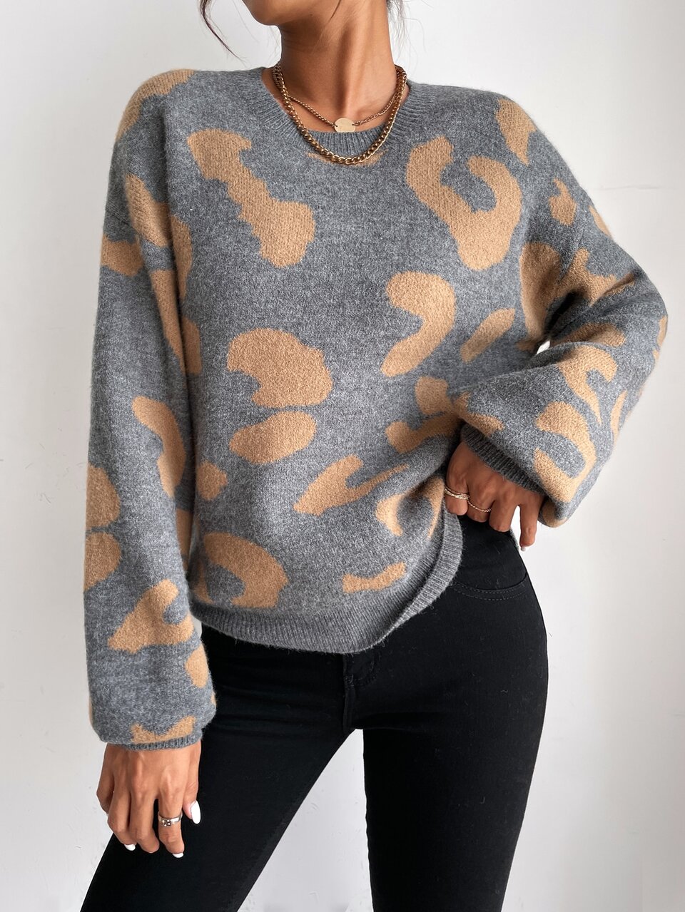Drop Shoulder Fluffy Knit Sweater Knit Pullover Fall Winter
