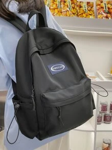 商務休閒字母細節功能背包書包書包適合學校戶外便攜式、輕便適合青少年女孩女大學生、菜鳥和白領非常適合辦公室、大學、工作、商務、通勤 - 黑色 - 查看 1