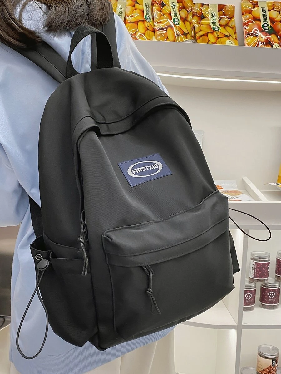 商務休閒字母細節功能背包書包書包適合學校戶外便攜式、輕便適合青少年女孩女大學生、菜鳥和白領非常適合辦公室、大學、工作、商務、通勤 - 黑色 - 查看 1