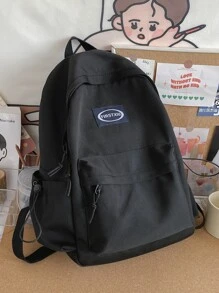 商務休閒字母細節功能背包書包書包適合學校戶外便攜式、輕便適合青少年女孩女大學生、菜鳥和白領非常適合辦公室、大學、工作、商務、通勤 - 黑色 - 查看 2