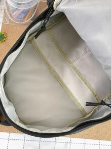 商務休閒字母細節功能背包書包書包適合學校戶外便攜式、輕便適合青少年女孩女大學生、菜鳥和白領非常適合辦公室、大學、工作、商務、通勤 - 黑色 - 查看 4