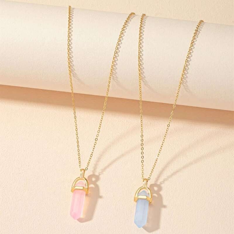 

2pcs Stone Pendant Chain Necklace, Gold
