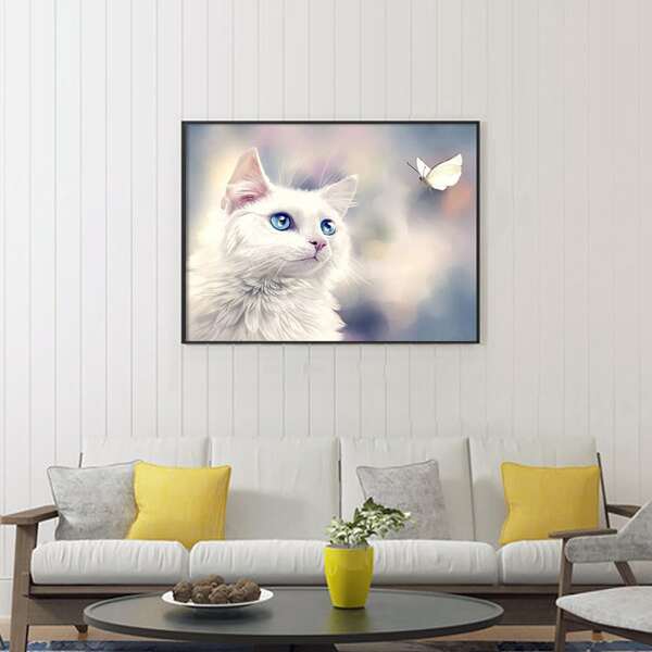 

Cat & Butterfly Print DIY Diamond Unframed Painting, Multicolor