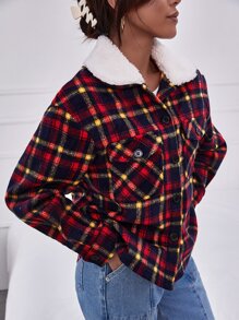 SHEIN Unity Áo khoác ngoài nữ Túi Nút phía trước Sọc ca rô Sẵn sàng - Nhiều màu - Xem 4