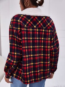 SHEIN Unity Áo khoác ngoài nữ Túi Nút phía trước Sọc ca rô Sẵn sàng - Nhiều màu - Xem 5