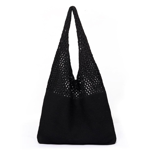 

Hollow Out Design Crochet Tote Bag, Black
