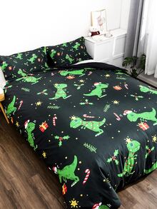 Christmas Dinosaur Duvet Covers Set Without Filler - Black - View 3