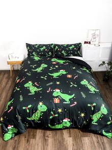 Christmas Dinosaur Duvet Covers Set Without Filler - Black - View 4