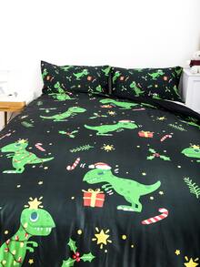 Christmas Dinosaur Duvet Covers Set Without Filler - Black - View 6