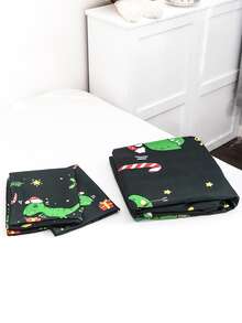 Christmas Dinosaur Duvet Covers Set Without Filler - Black - View 8