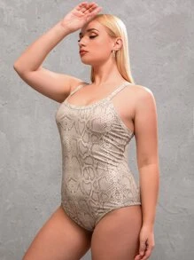 Body de tirantes con estampado de piel de serpiente - Caqui - Ver 1