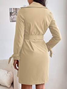 Double Breasted Belted Trench Coat - Khaki - View 2