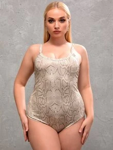 Body de tirantes con estampado de piel de serpiente - Caqui - Ver 3