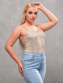 Body de tirantes con estampado de piel de serpiente - Caqui - Ver 4