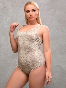 Body de tirantes con estampado de piel de serpiente - Caqui - Ver 5