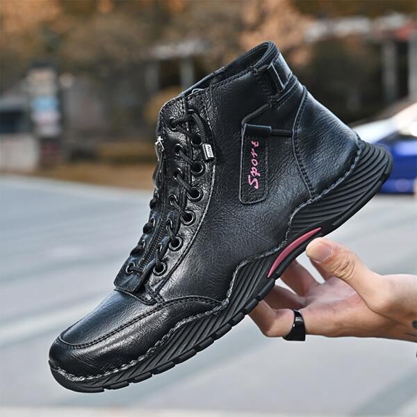 

Men Letter Graphic Zip Front Boots, Black