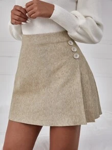 SHEIN Button Detail Knit Skirt - Beige - View 1