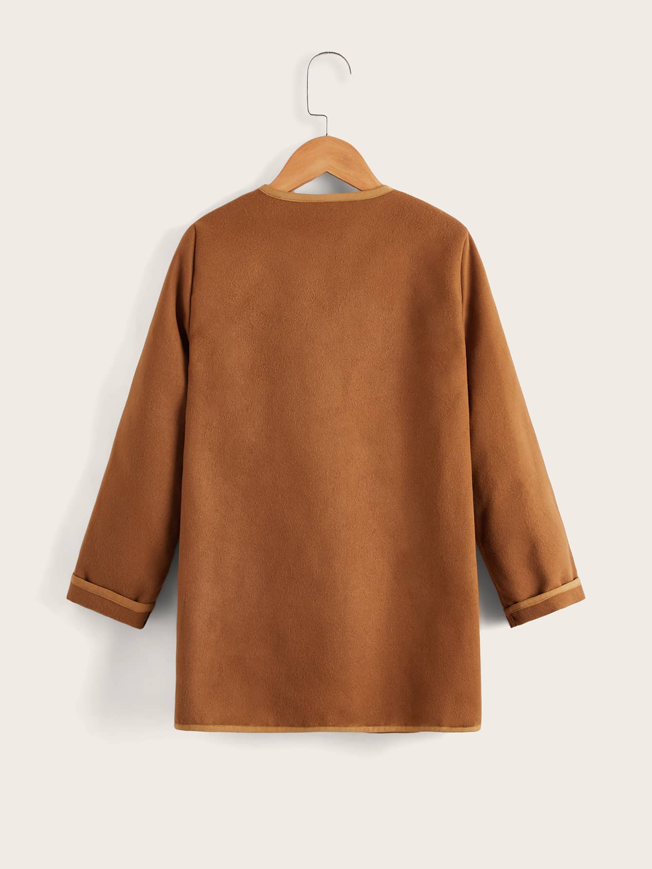 SHEIN Girls Waterfall Collar Dual Pocket Overcoat - Camel - View 2