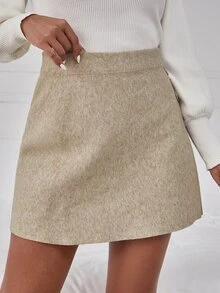 SHEIN Button Detail Knit Skirt - Beige - View 4