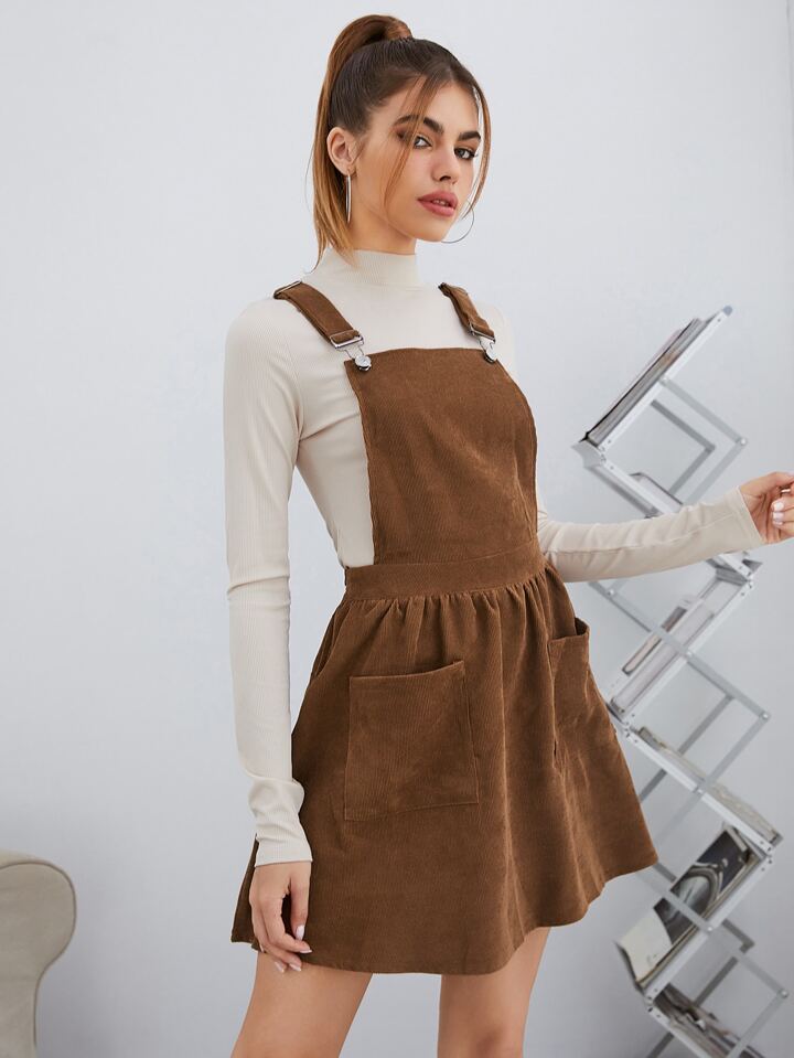 Our Solid Corduroy Pocket Pinafore Dress is such a vibe - ROMWE