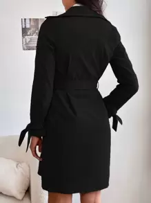 Double Breasted Belted Trench Coat - Black - View 2