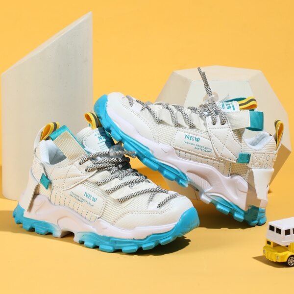 

Boys Colorblock Lace-up Front Hollow Out Sneakers, White