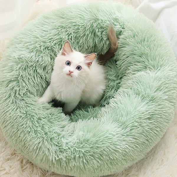 

1pc Solid Color Plush Pet Bed, Green