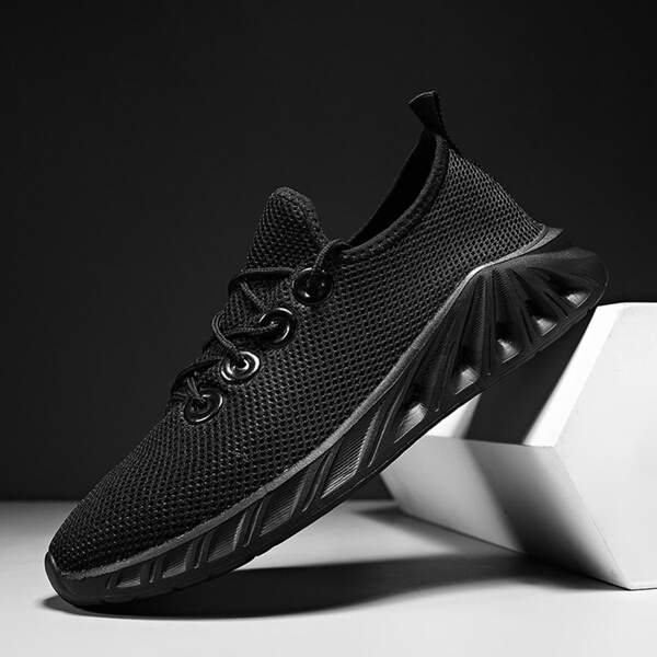 

Men Lace-up Front Mesh Panel Sneakers, Black