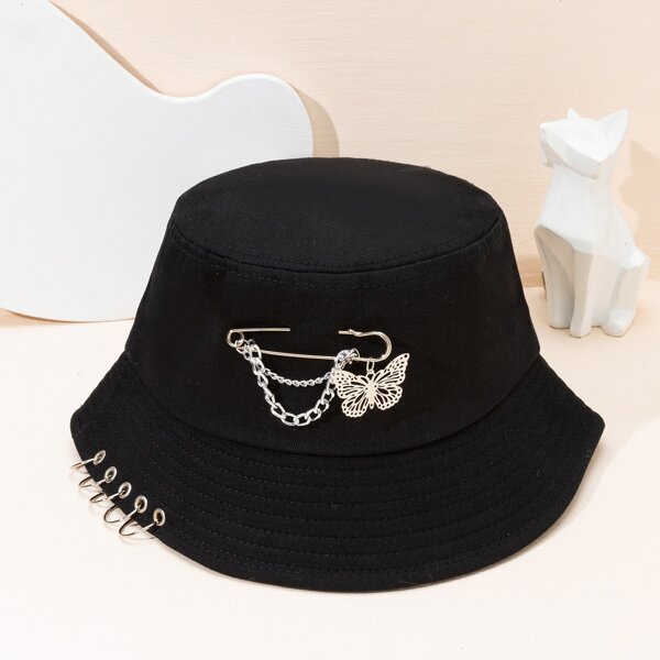 

Butterfly & Circle Decor Bucket Hat, Black